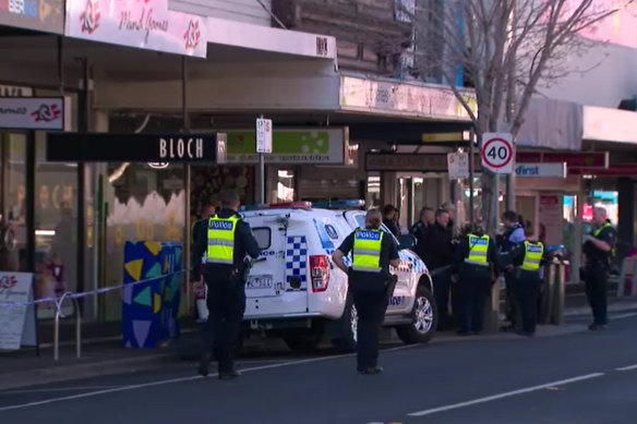 Police on Puckle Street in Moonee Ponds on Wednesday.