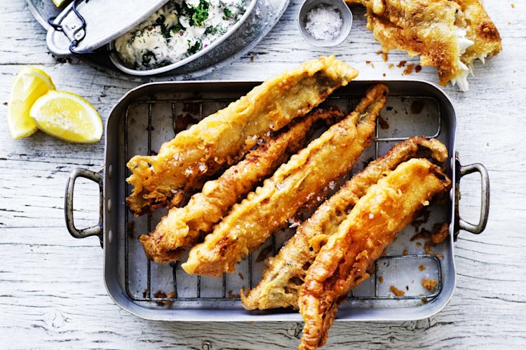 Fried whiting with beer batter.