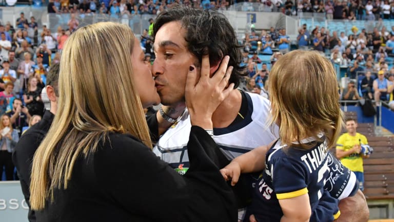 Sealed with a kiss: Johnathan Thurston with wife Samantha before his final match.