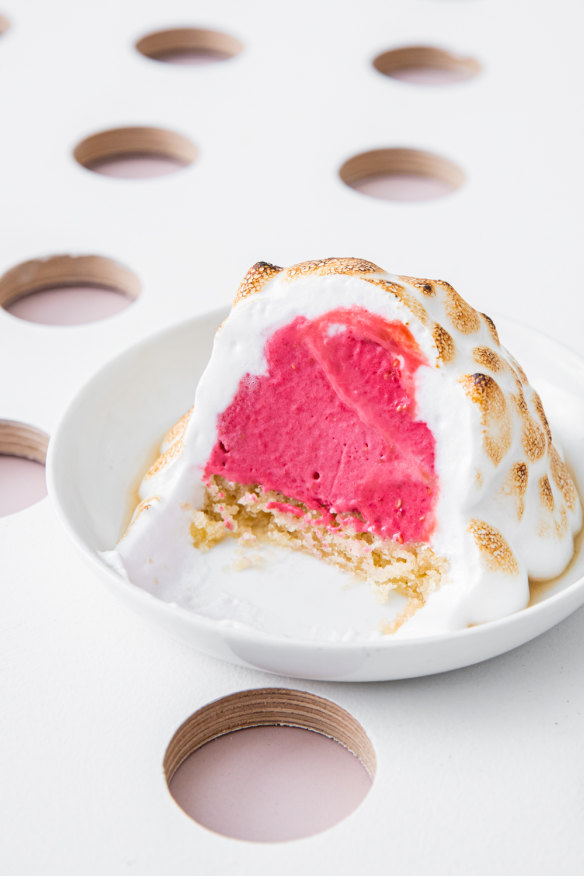 Coconut and raspberry bombe Alaska. 