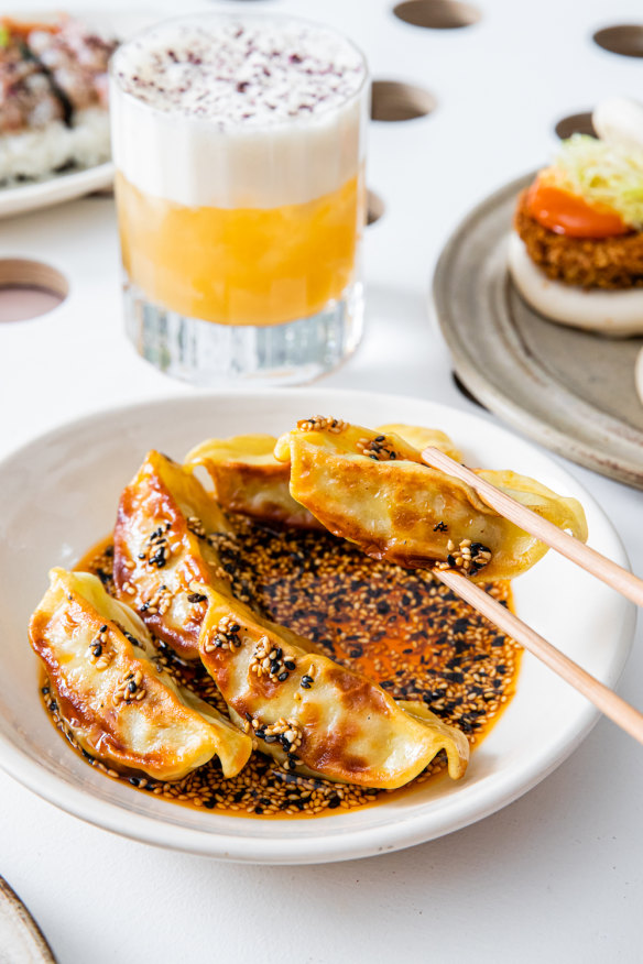 Gyoza with spicy sesame rayu.