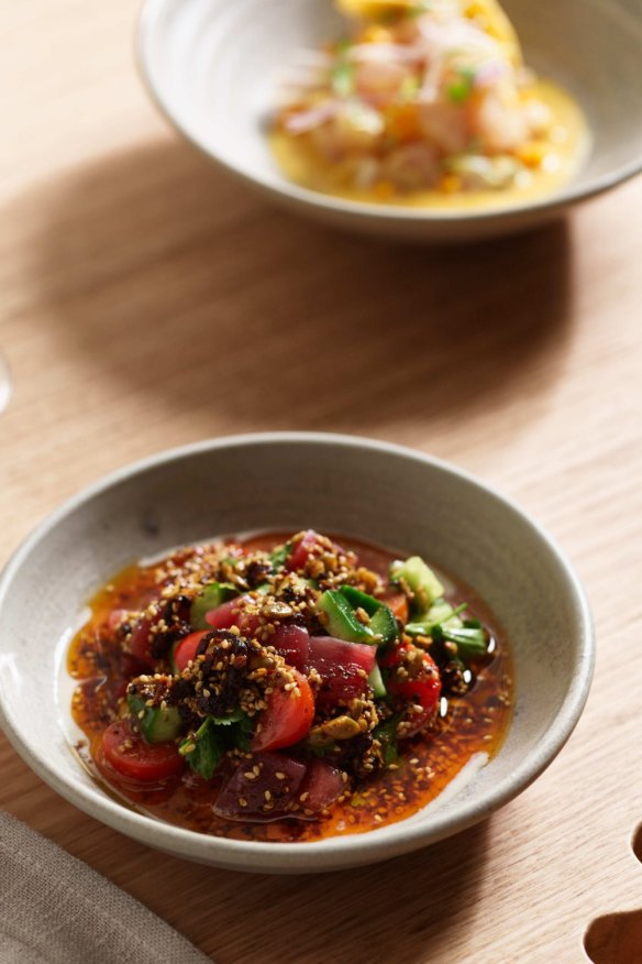 South Coast tuna with tahini and chilli oil.