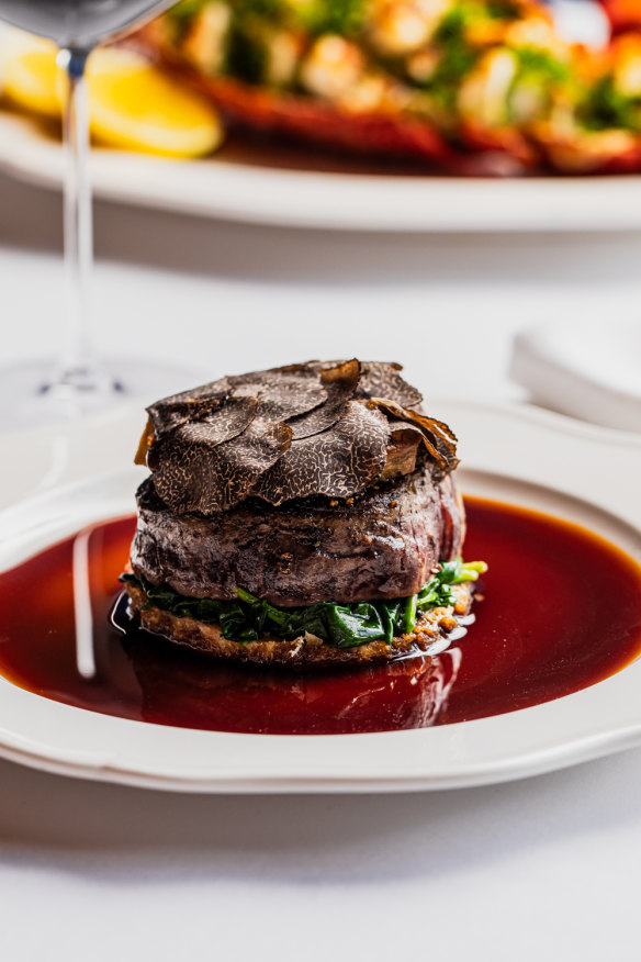 Beef rossini with foie gras and shaved truffles.