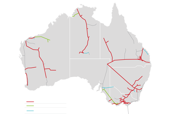 APA's gas pipeline network (in red) and CKI's (in green) accounts for the majority of the nation's gas transport infrastructure.