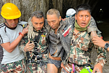  Chinese national is seen after being rescued by soldiers during an ongoing operation at the Trishuli-3A hydropower project in Nepal’s Rasuwa district, Saturday, Sept. 5, 2026