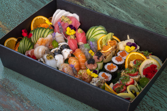A colourful takeaway platter from Oshan Contemporary Sushi.