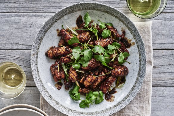 Adam Liaw's stir-fried squid with black pepper and coriander