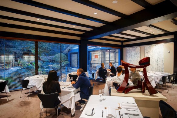 The dining room overlooking the tranquil Japanese garden on Kent Street.