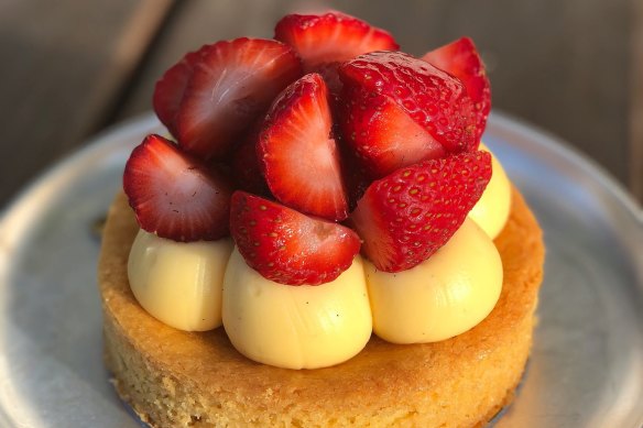 Strawberry Breton tart with vanilla bean custard at Bam Bam Bakehouse.