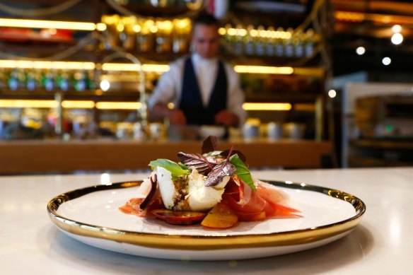Buffalo mozzarella, peaches and prosciutto at L’Americano Espresso Bar.