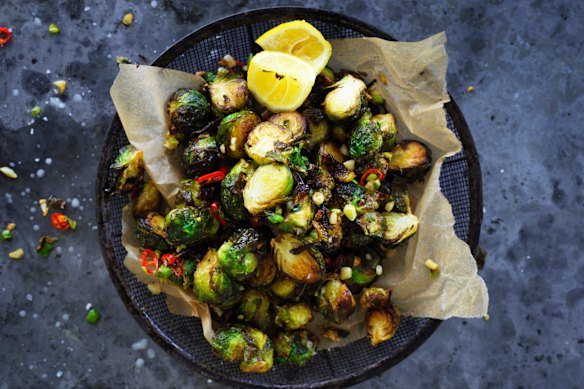 Adam Liaw’s salt and pepper Brussels sprouts.