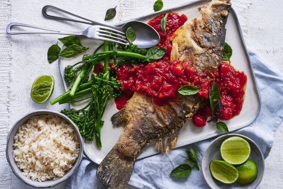 Karen Martini's fried whole fish with spicy Thai tomato relish