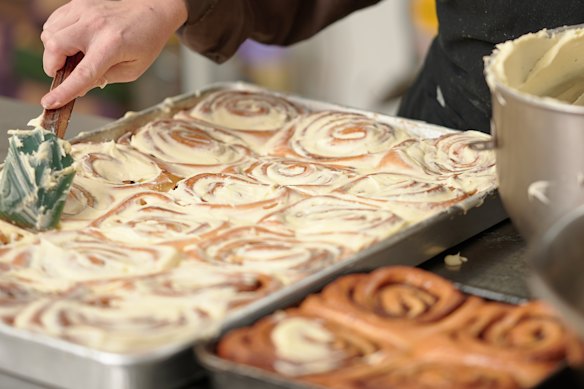 Trays of scrolls at Bobo Bakery.