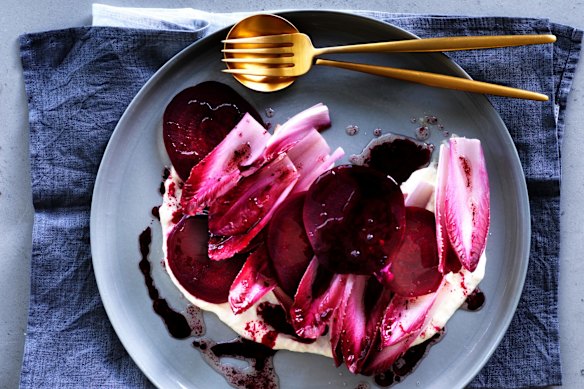 Andrew McConnell’s red endive, beetroot, juniper and horseradish cream. 