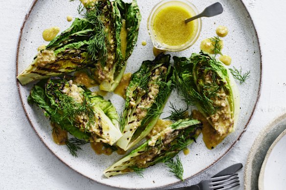 Adam Liaw's grilled gem lettuce with anchovy vinaigrette.
