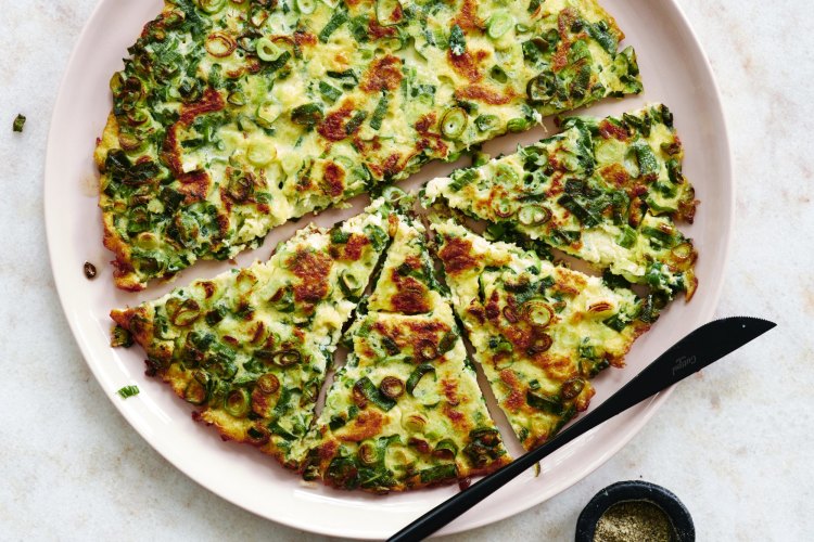 ***EMBARGOED FOR SUNDAY LIFE, APRIL 3/22 ISSUE***
Adam Liaw recipe : Spring onion omelette
Photograph byÂ WilliamÂ Meppem (photographer on contract, no restrictions)