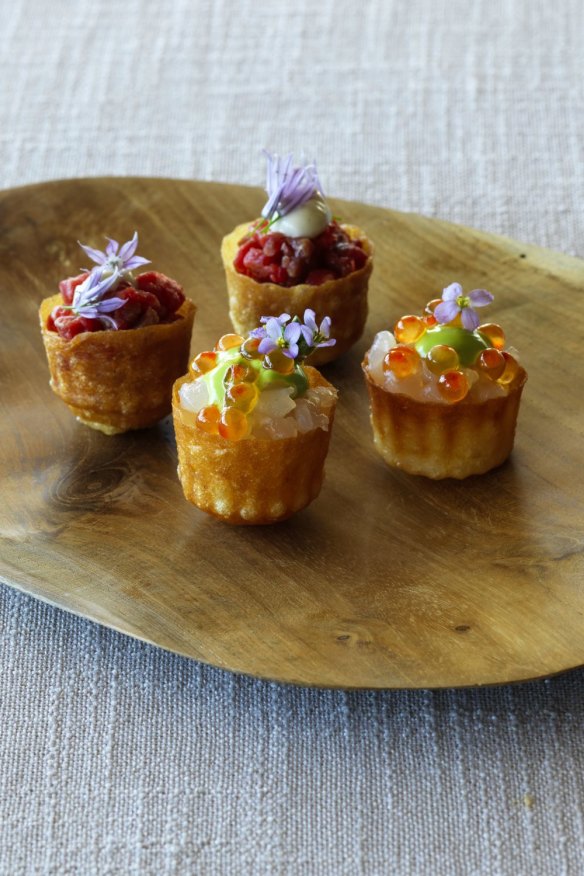 Carrot and smoked salmon tarts.