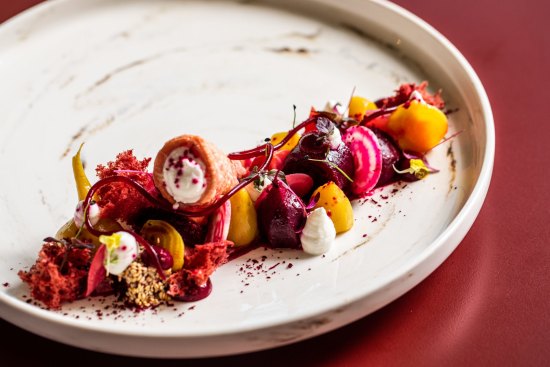 Beetroot with amaranth and buffalo curd at Jana Restaurant & Bar in Newcastle.