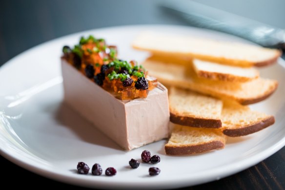 Chicken liver parfait with sweet sour jelly at Bistro Rex.