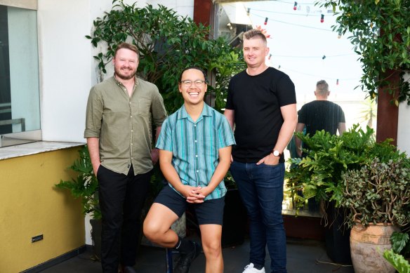 James Audas (left), Michael Chiem and Jed Gerrard are relaunching the White Horse Hotel.