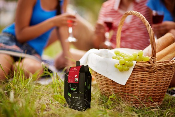 Greenskin sells premium Western Australian-grown wine in fully recyclable 750ml pouches.