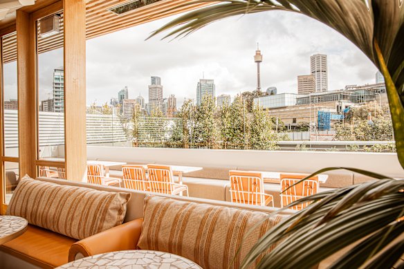 The rooftop has city skyline views.