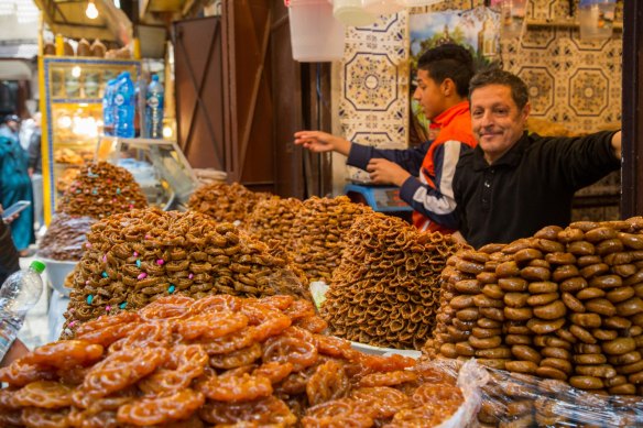 Moroccan pastries at Souk Medina in Fez, Morocco.