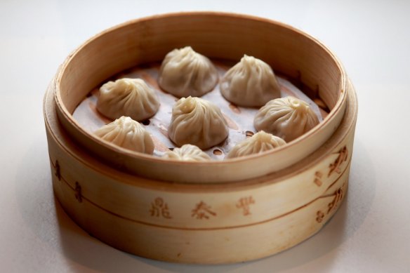 Purse-shaped xiao long bao dumplings.