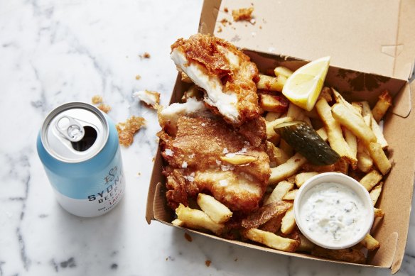 Battered Murray cod and chips from Charcoal Fish, Rose Bay.