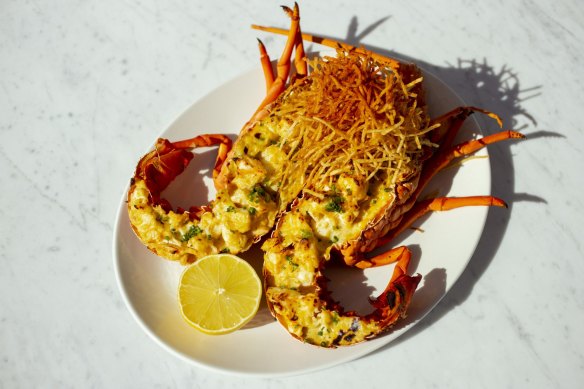 Lobster thermidor with pommes allumettes.
