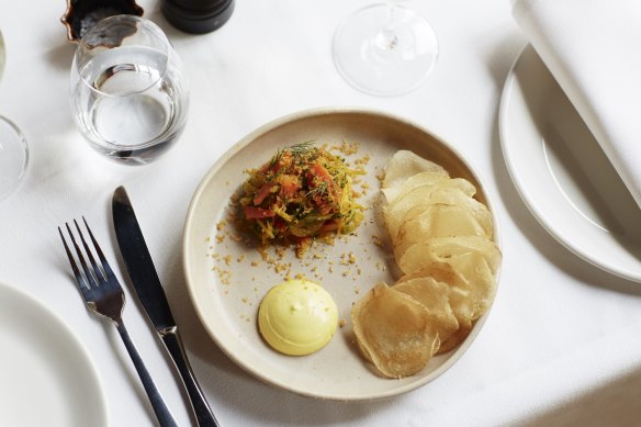 Pickled clams, saffron aioli and potato crisps.