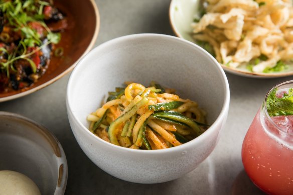 Pear and cucumber slaw.