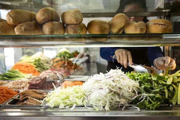 The piles of ingredients at Bankstown’s Banh Mi Bay Ngo.