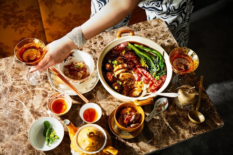 Rosheen Kaul's claypot rice with chicken and choy sum. Styled by Lee Blaylock.