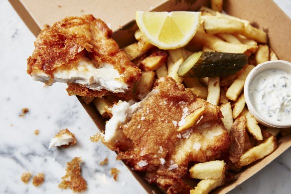 Battered Murray cod and chips from Charcoal Fish, Rose Bay.