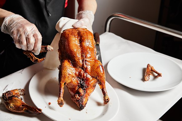 Preparing the duck.