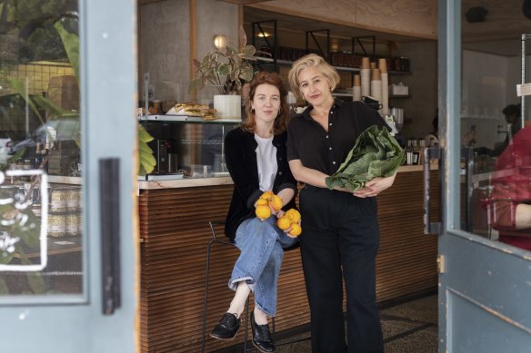 Cornersmith’s Alex Elliott-Howery (left) and Jaimee Edwards at their cafe in 2023.