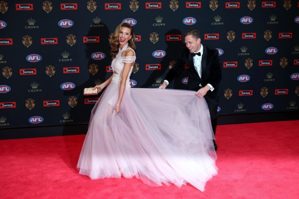 Power couple ... Geelong captain Joel Selwood and Brit Davis on the 2016 Brownlow red carpet.