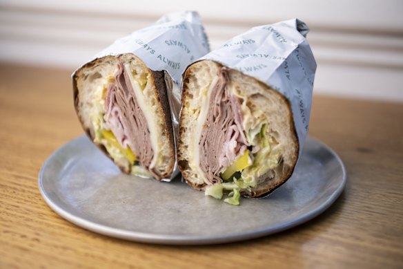 S CAFE: Good Ways Deli, 81 Buckland Street, Alexandria. Porchetta - sandwich special of the day. 23rd November 2022, Photo: Wolter Peeters, The Sydney Morning Herald.