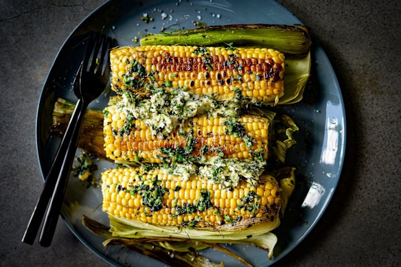Coriander butter makes corn on the cob even more delicious.