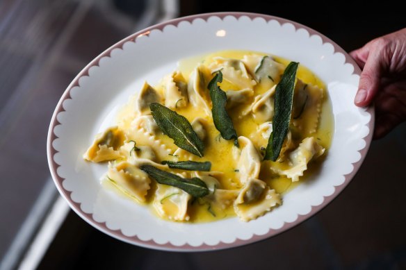 Being a regular at Bar Vincent means Charltotte Ree can order smaller servings of dishes such as agnolotti in sage butter. 