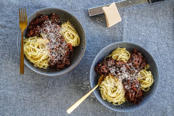 Serve this mushroom, harissa and eggplant pasta for dinner, then breakfast the next day.