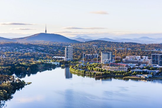 An aerial view of Canberra from Belconnen in the morning.
