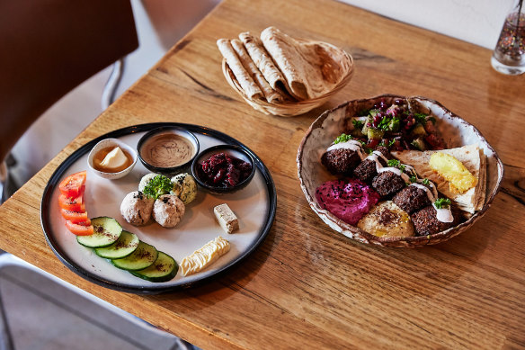 SalamaTea’s falafel plate (right) is a vibrant option on Grand Slam Oval.