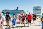 Mexico is a very popular cruising destination. Here, passengers from two cruise ships disembark at Costa Maya on Mexico's Yucatán Peninsula.