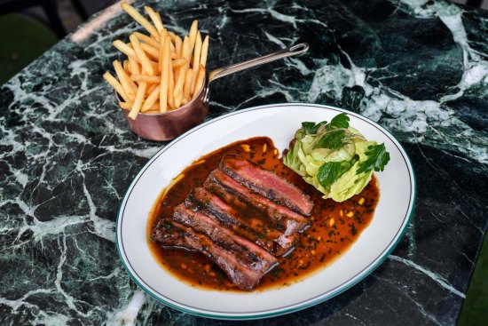 Steak frites at Bar Romanee. 