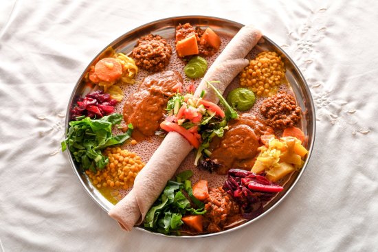 Mesob restaurant in Northcote. Dishes: Omnivore combination platter, dips. 25 July 2018. The Age Good Food. Photo: Eddie Jim.