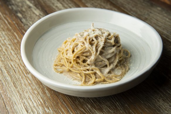 Tagliolini (cacio e pepe) with pecorino and black pepper at Casa Mia Osteria.