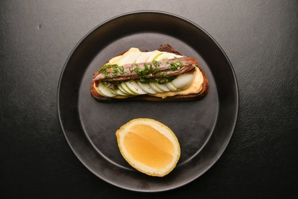 Anchovy on toast at Napier Quarter cafe and wine bar in Fitzroy.