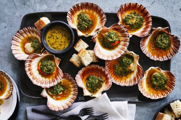Adam Liaw's roasted scallops with tarragon butter